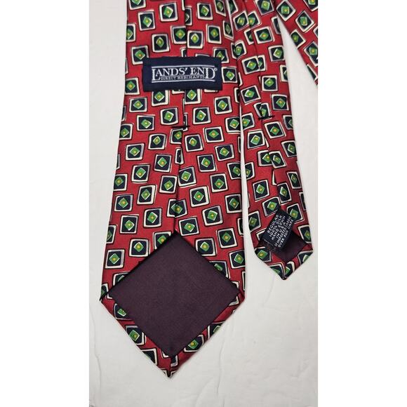 Vintage Lands End Men's Tie Red Green Geometric Print 3.5 X 60 - Picture 5 of 7